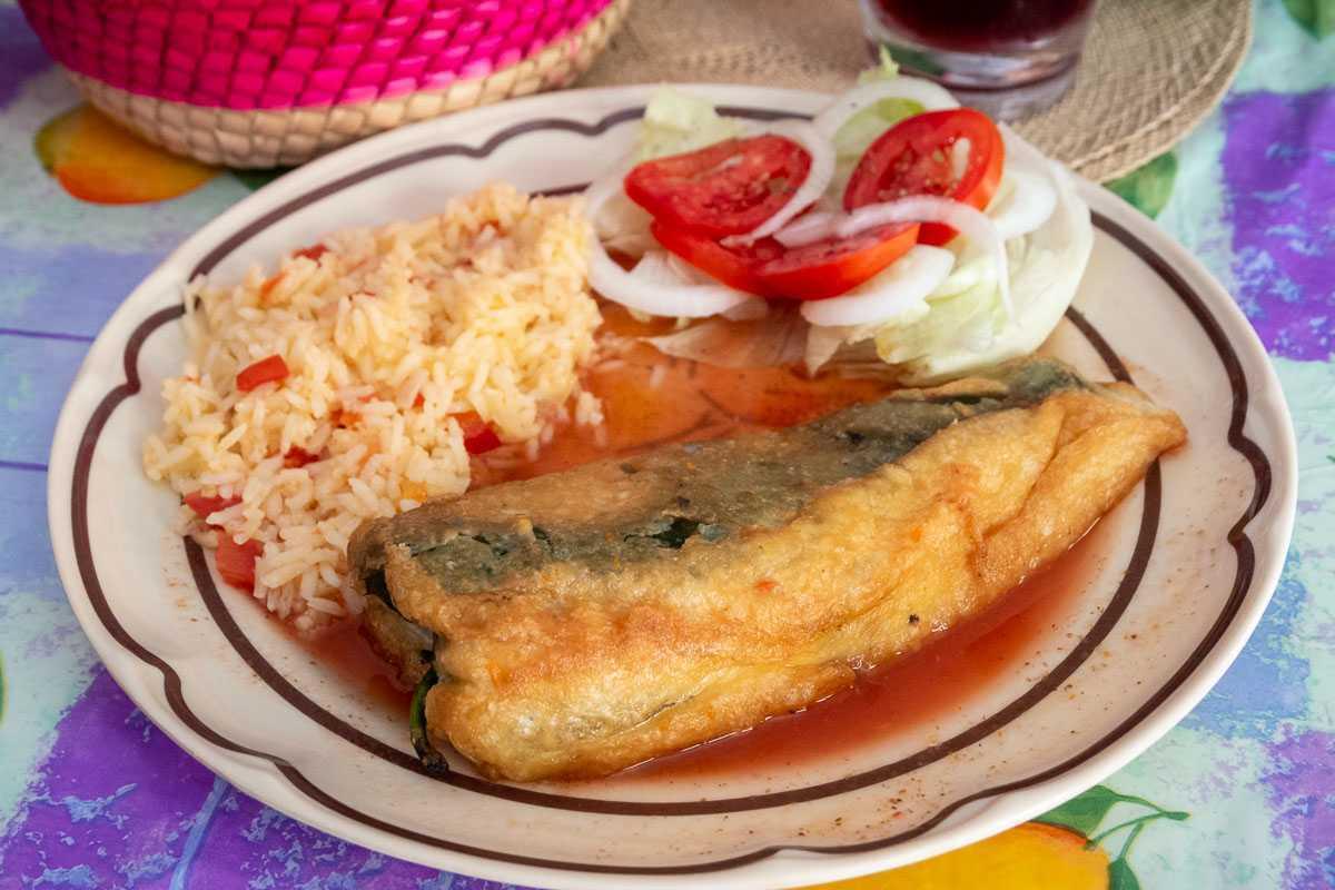 A chile relleno (stuffed pepper).
